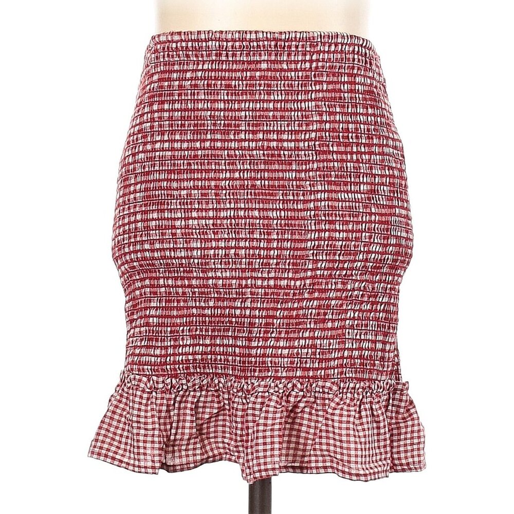 Caren Forbes Red & White Smocked Gingham Ruffle Hem Skirt | Cottagecore Peasant - Picture 2 of 9